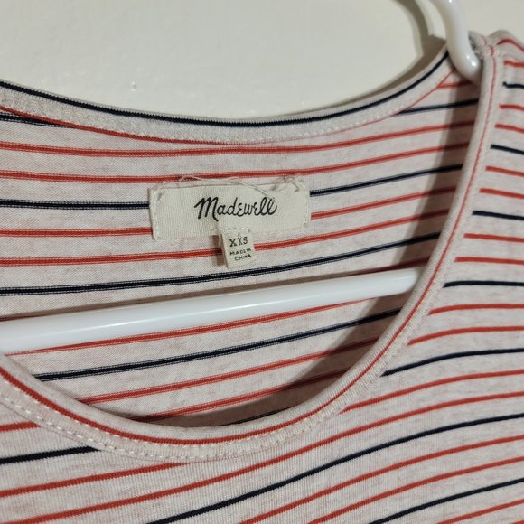 Madewell Swingy Tee Striped Red White Blue Short Sleeve Dress sz XXS GUC - Picture 3 of 9